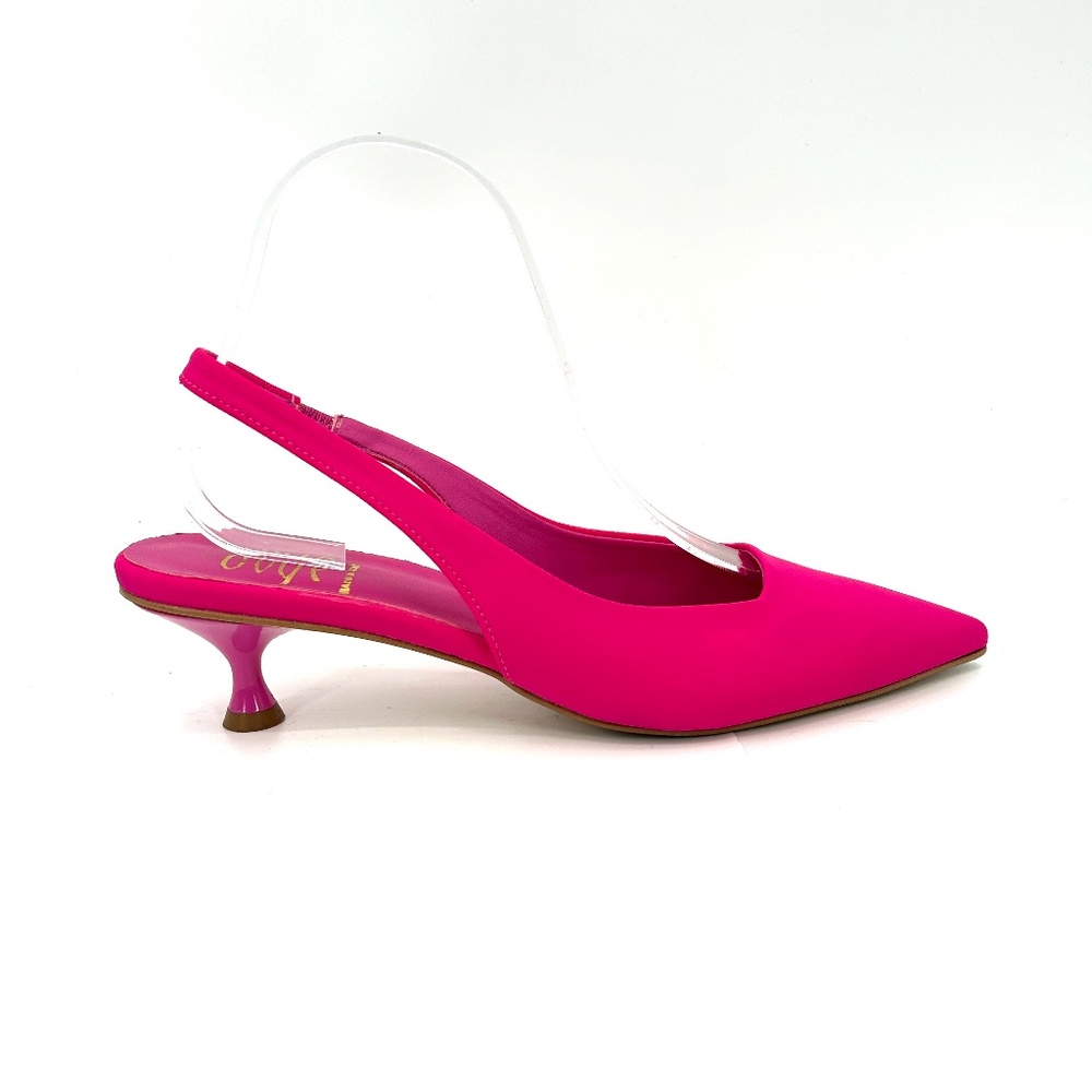 OVYE Barbie Hot Pink Kitten Heel Sling Back Pointed Heels Shoes Size 6.5